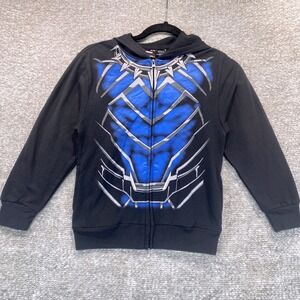 Marvel Black Panther Boys Full Zip Hoodie Black Blue Graphic Sweatshirt Size S